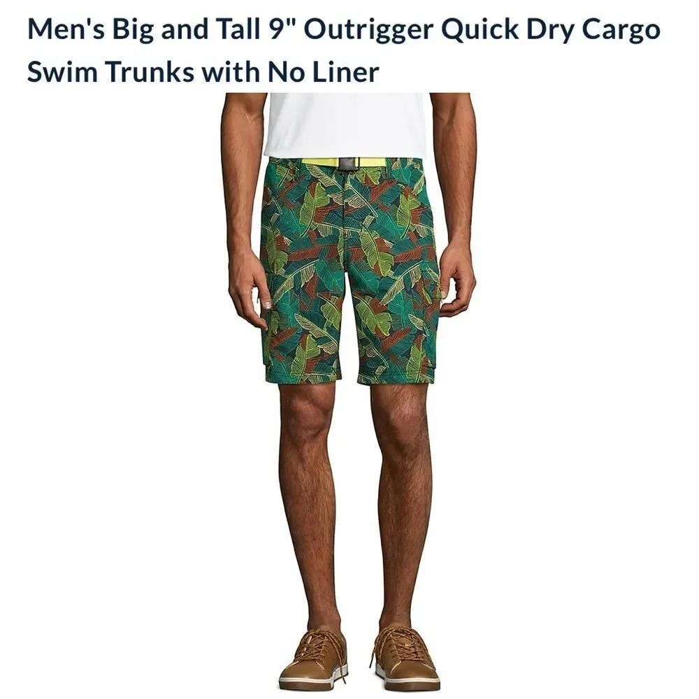 Lands' End Big and Tall 9in Outrigger Quick Dry Cargo Swim Trunks Size 2XLT